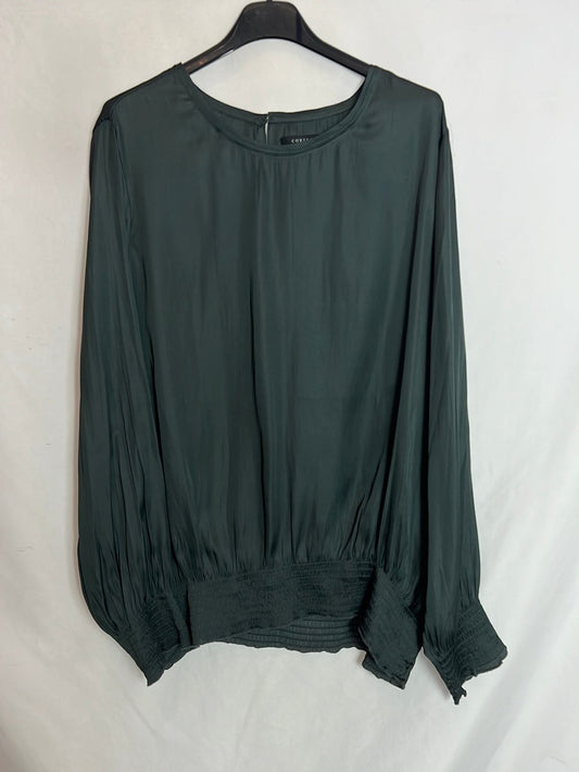CORTEFIEL. Blusa satinada azul grisáceo. T XXL