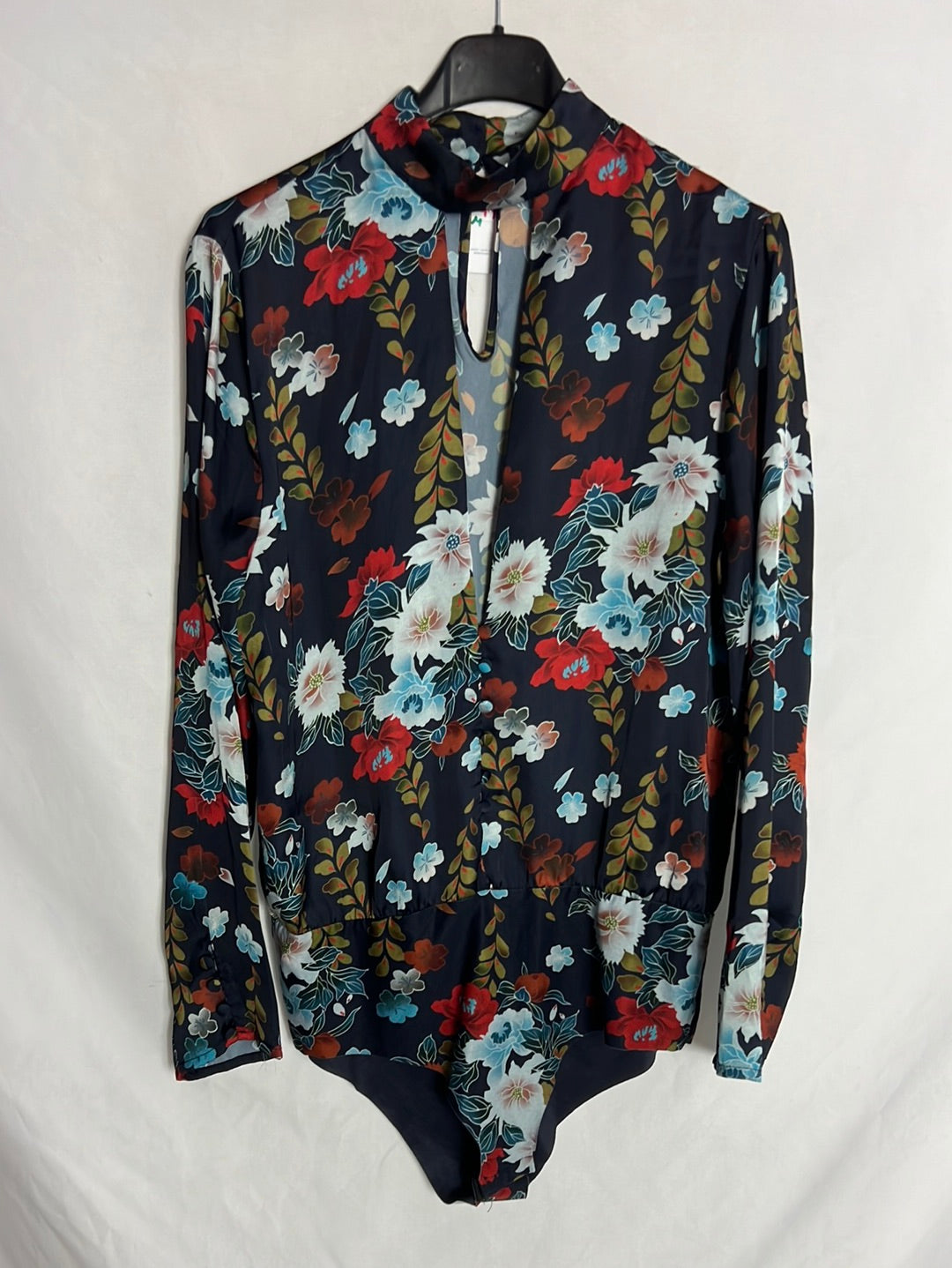 ZARA. Body azul flores  apertura. T M