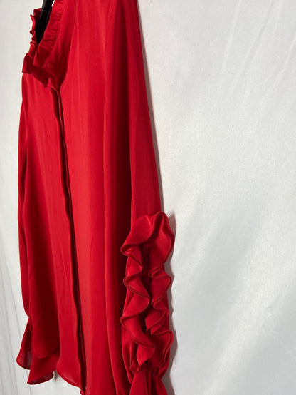 ZARA. Blusa roja volantes mangas. T.XS