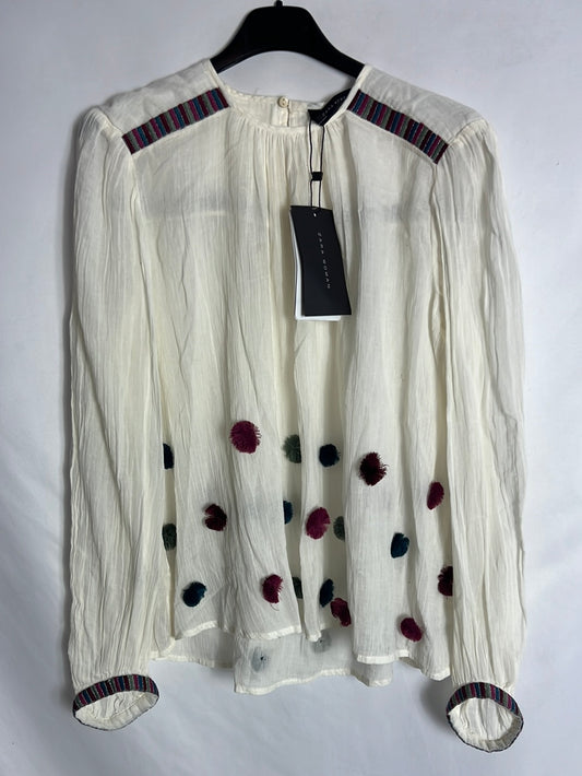 ZARA. Blusa semitransparente borlones colores. T XS