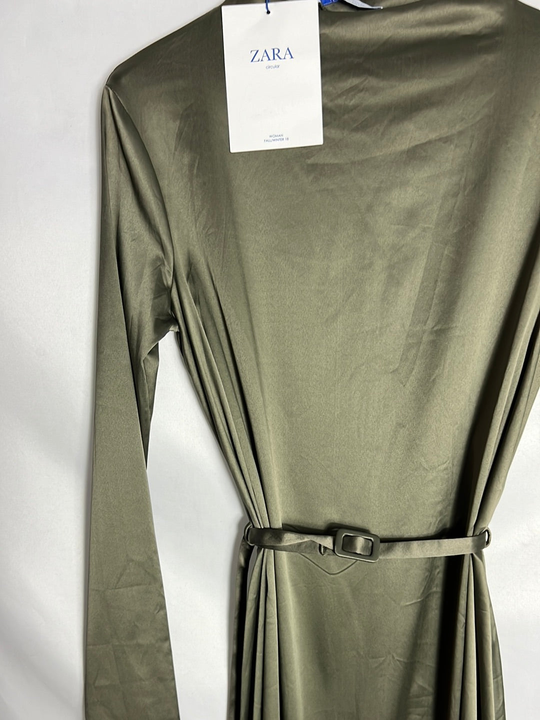 ZARA. Vestido midi  verde caqui T.s