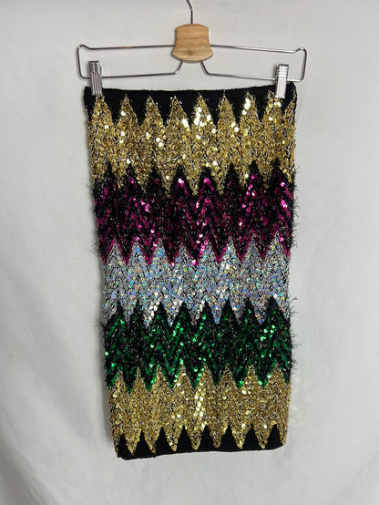 PHI PHI STAR. Falda midi tubo lentejuelas. TU (S)