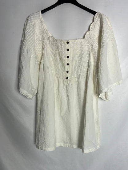 ARMAND BASI. Blusa blanca detalle escote . T S
