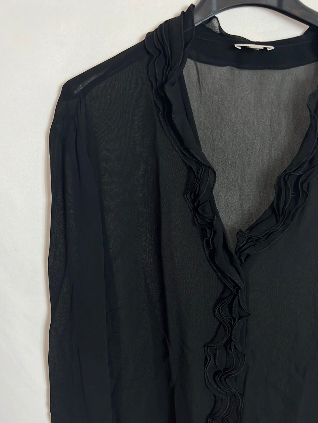 CORTEFIEL. Semi-sheer black blouse. Size 46