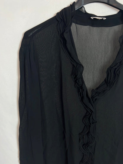 CORTEFIEL. Semi-sheer black blouse. Size 46