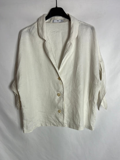 MANGO. Blusa lino lazo manga. T S (tara)
