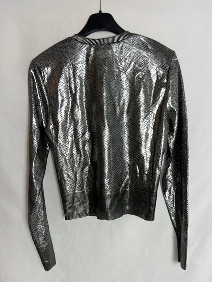 ZARA. Jersey fino calado plateados. T M