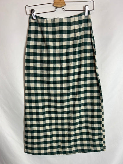 MANGO. Falda midi cuadros vichy apertura. T XS