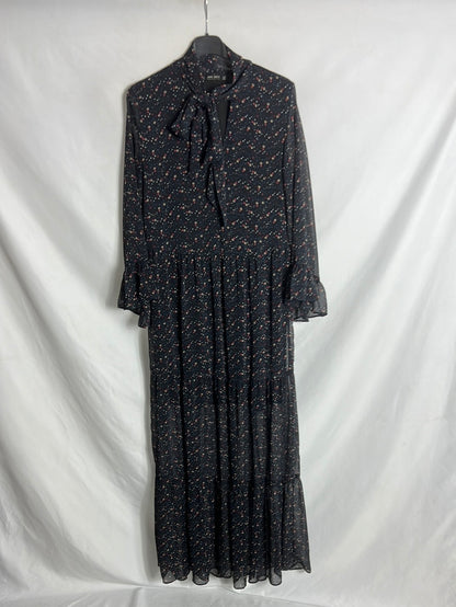 ZARA. Vestido largo gasa flores mini. T S
