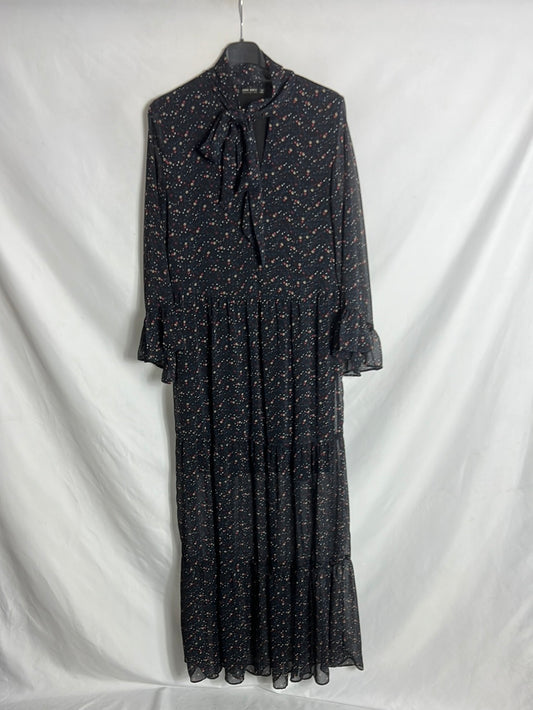 ZARA. Vestido largo gasa flores mini. T S