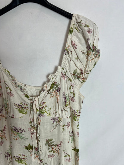 OTRAS. Vestido midi efecto lino estampado. T M