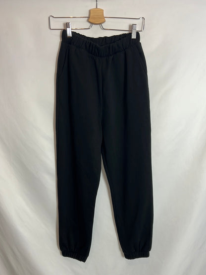 ZARA. Pantalón negro felpa cintura fruncida. T S