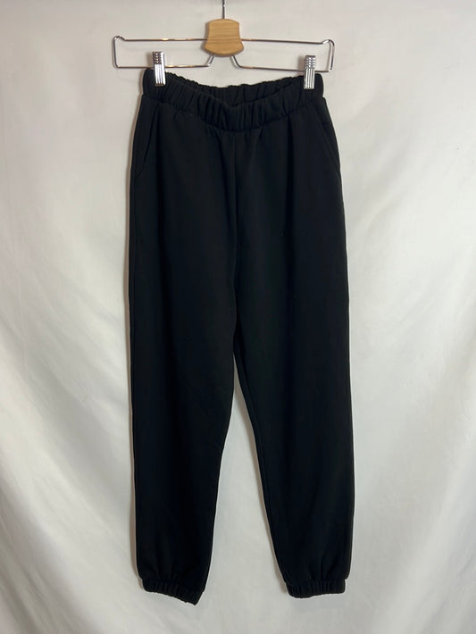ZARA. Pantalón negro felpa cintura fruncida. T S