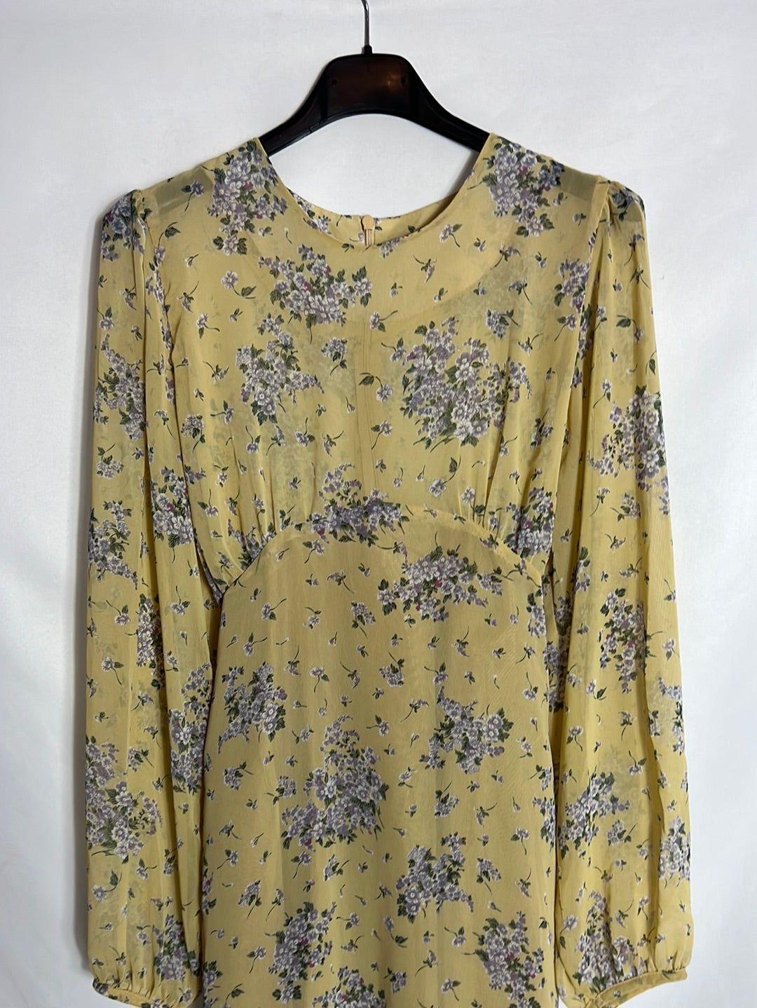 LUCY&BENFICA. Vestido midi gasa amarillo estampado. T S