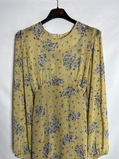LUCY&BENFICA. Vestido midi gasa amarillo estampado. T S
