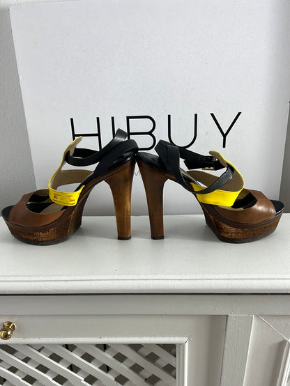 JIMMY CHOO. Sandalias plataforma tricolor texturas. T 36,5