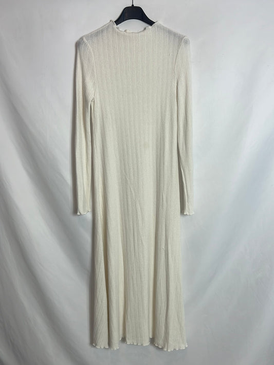 MANGO. Vestido midi punto blanco roto. T XS (tara)