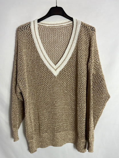 OTHERS. Gold openwork sweater. TS/M