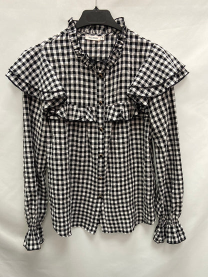 KILIBBI.Blusa cuadros volantes T.S/M