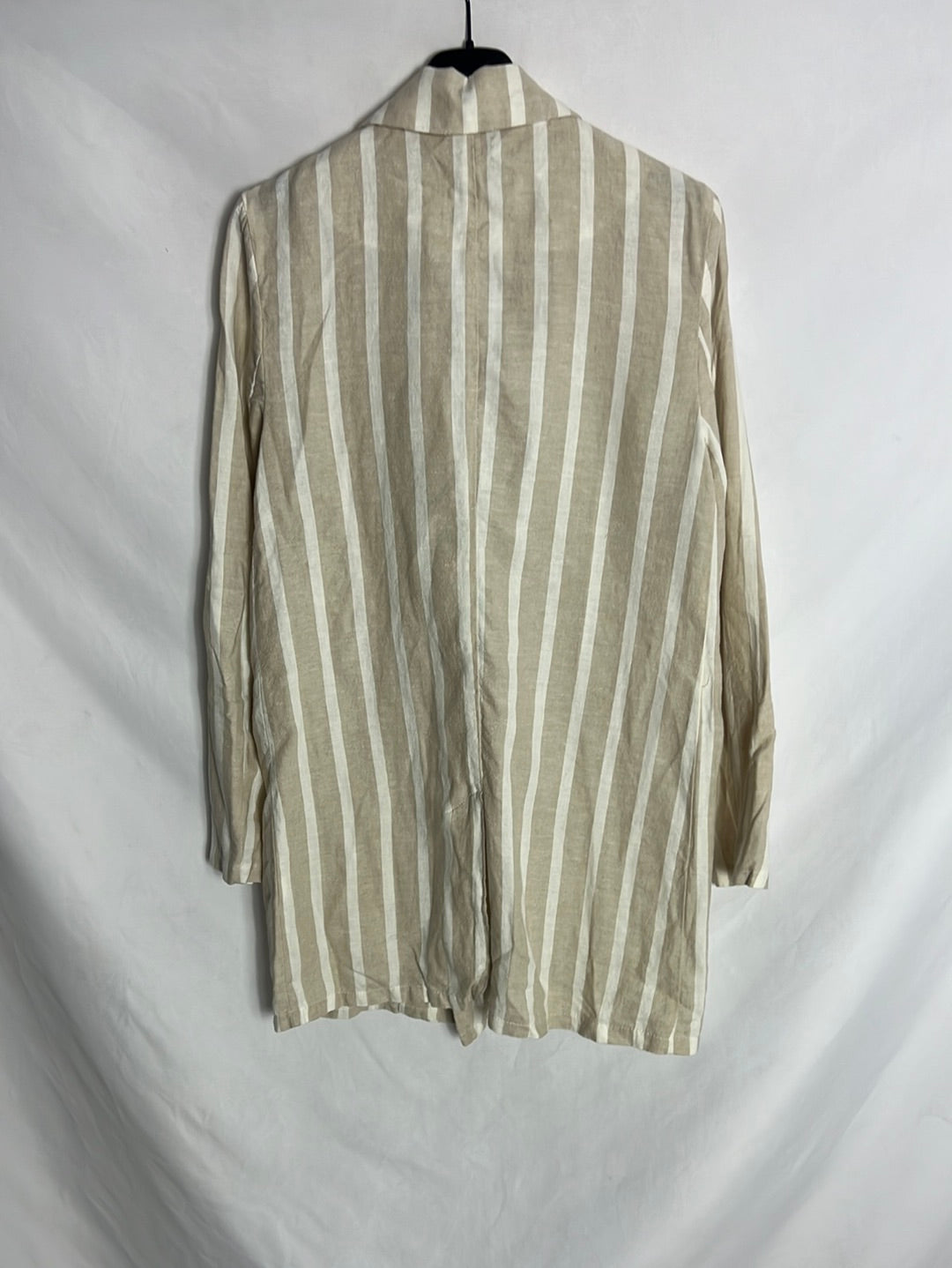 LEFTIES. Blazer larga beige rayas. T S