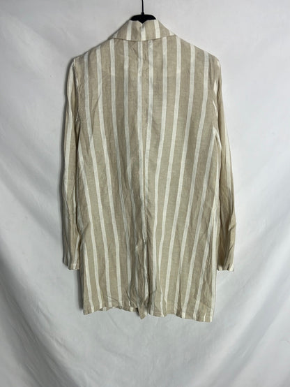 LEFTIES. Blazer larga beige rayas. T S