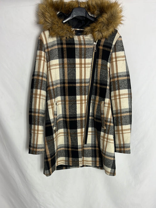 CORTEFIEL. Abrigo cuadros capucha. T S (Tara)