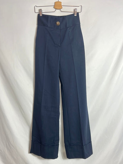 UTERQUE. Pantalón pata ancha azul marino. T 34