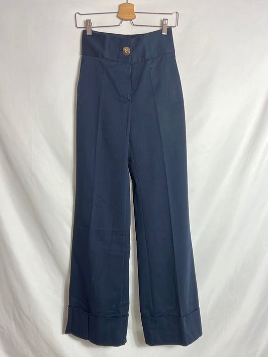 UTERQUE. Pantalón pata ancha azul marino. T 34