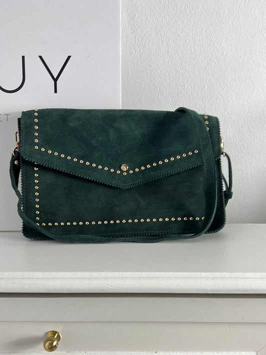 OTRAS. Bolso piel verde botella tachuelas