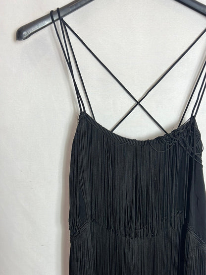 ZARA. Vestido negro flecos T.xs