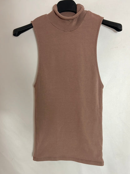 ZARA. Top cuello alto algodón marrón.  T S