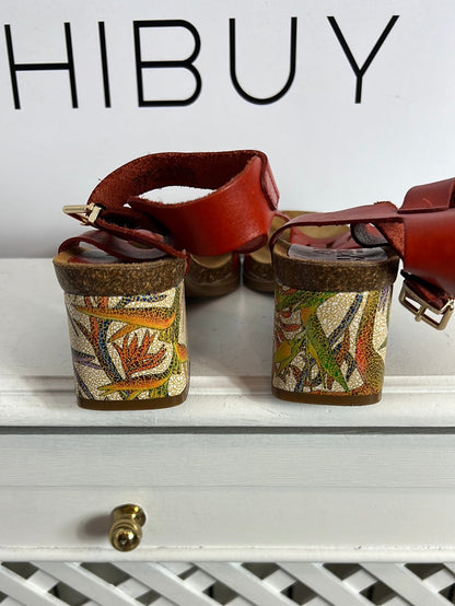 YOKONO. Orange leather sandal heel size 37