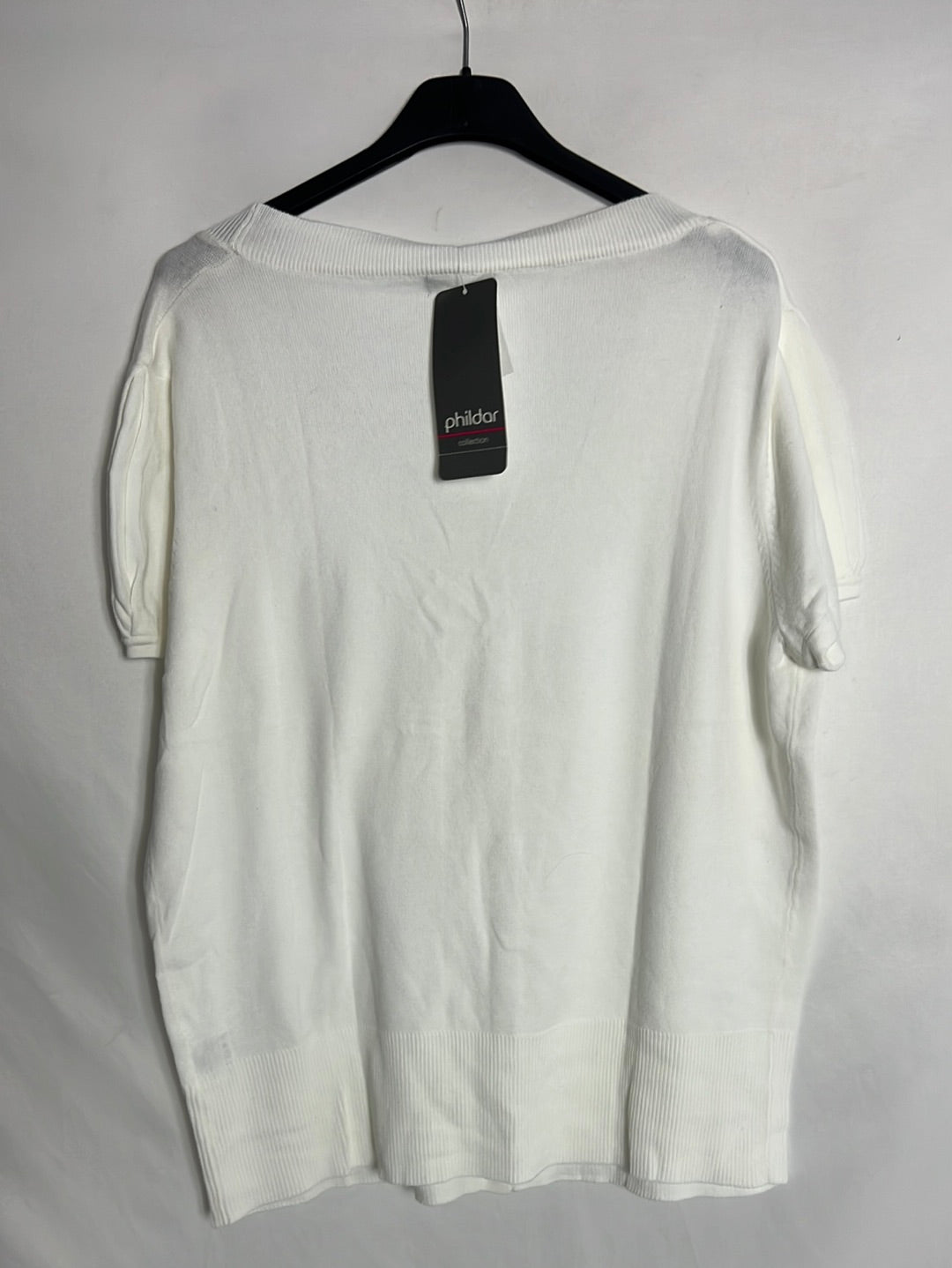 PHILDAR. Cárdigan manga corta punto blanco. T XL