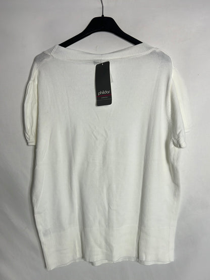 PHILDAR. Cárdigan manga corta punto blanco. T XL
