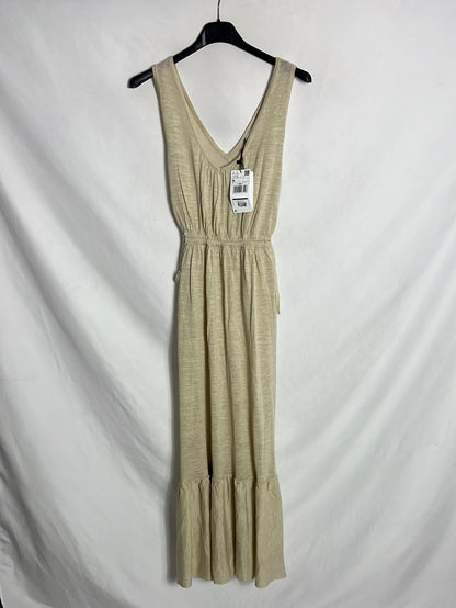 MANGO. Vestido midi beige volante. T M