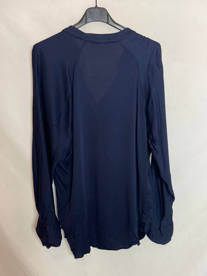 MANGO. Camiseta azul manga larga cuello pico. T.S