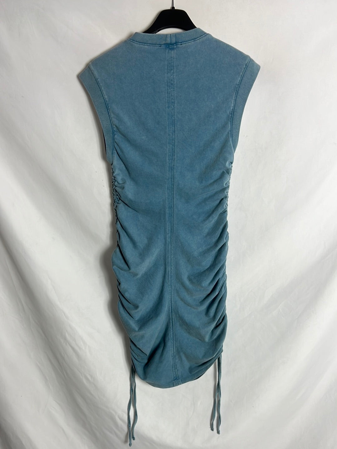 ZARA. Vestido corto azul fruncidos. T S