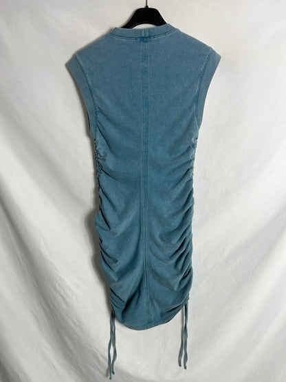 ZARA. Vestido corto azul fruncidos. T S