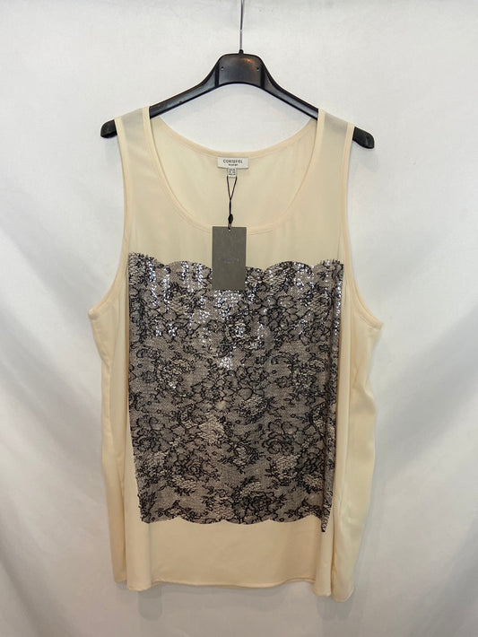 CORTEFIEL. Top blanco lentejuelas T.XXL