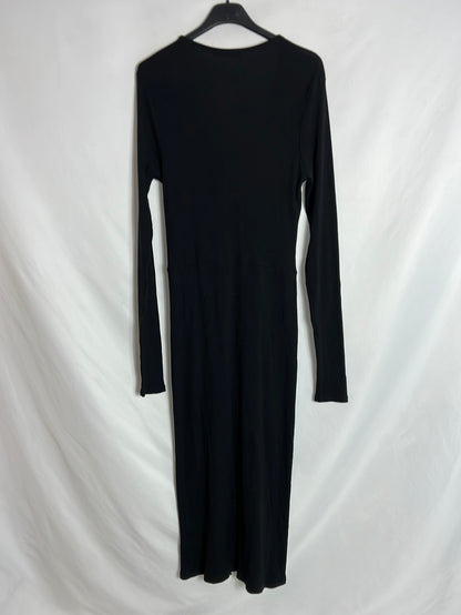 VALENTINA. Vestido midi negro canalé. T S