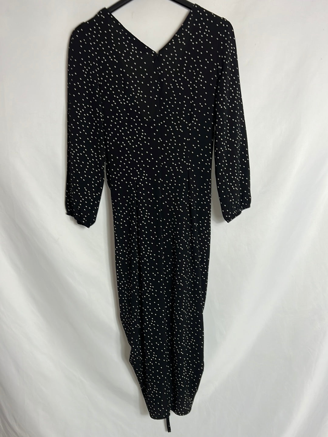ZARA. Vestido negro lunares fruncidos. T XS