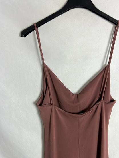 MANGO. Vestido largo escote fruncido. T S