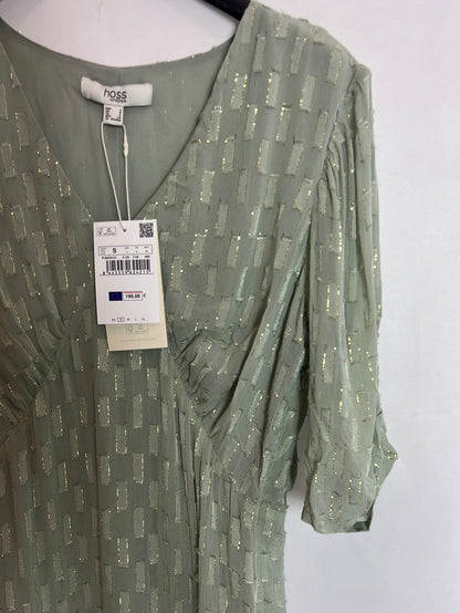 INTROPIA. Light green midi dress with gold threads. TS