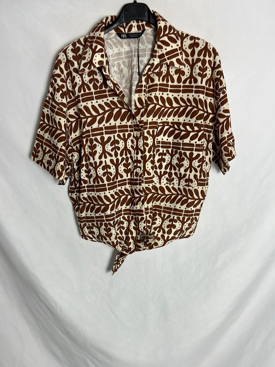 ZARA. Printed linen short-sleeved shirt. TS