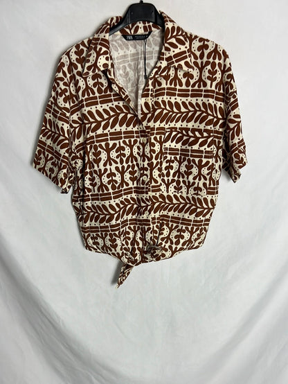 ZARA. Printed linen short-sleeved shirt. TS