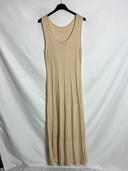 ZARA. Vestido midi punto beige. T M