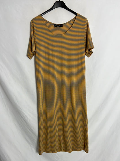 DENY WOOD. Vestido midi pegado rayas. T.L
