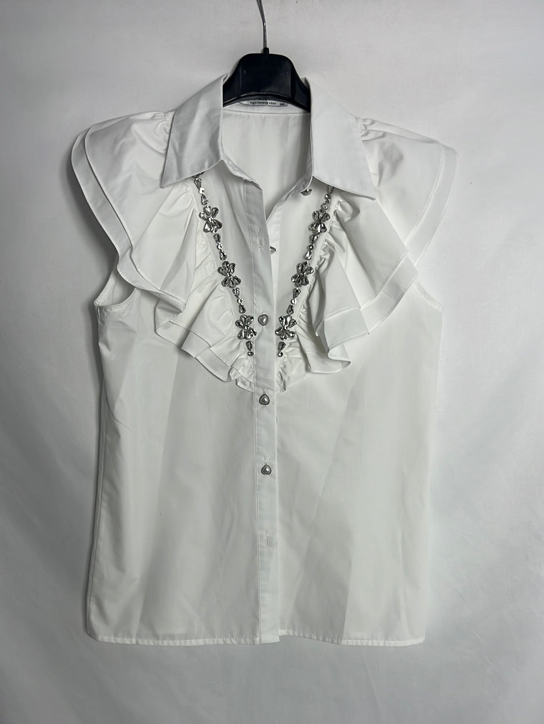 MAY. White sleeveless blouse with rhinestone detail. TM/L