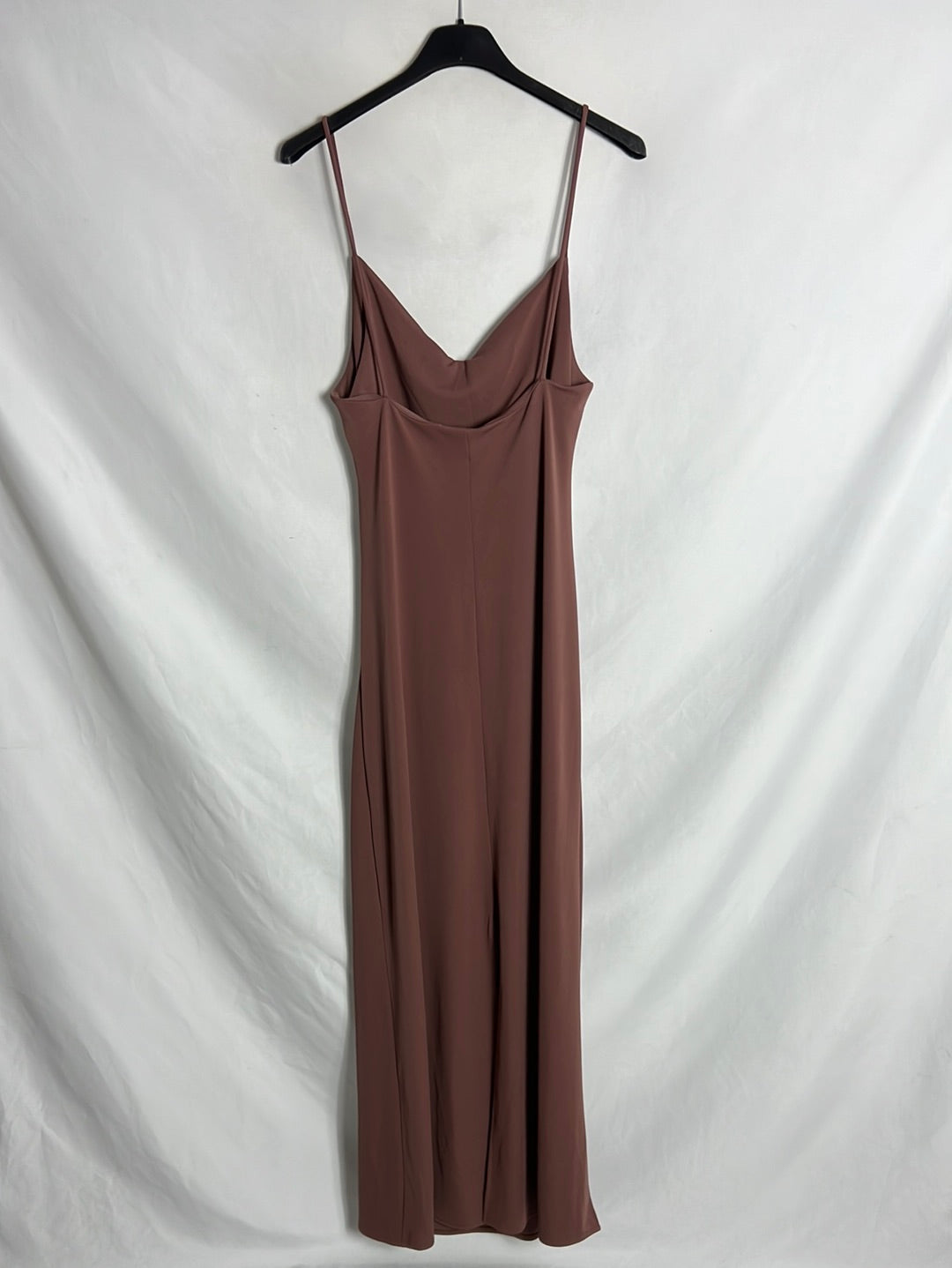 MANGO. Vestido largo escote fruncido. T S