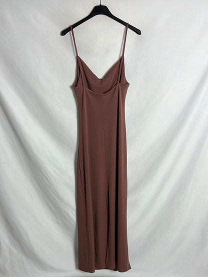 MANGO. Vestido largo escote fruncido. T S